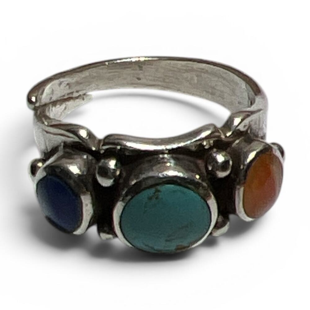 Vintage Sterling Silver 925 Southwestern Multi-Stone Ring Size 6.25 w/Turquoise